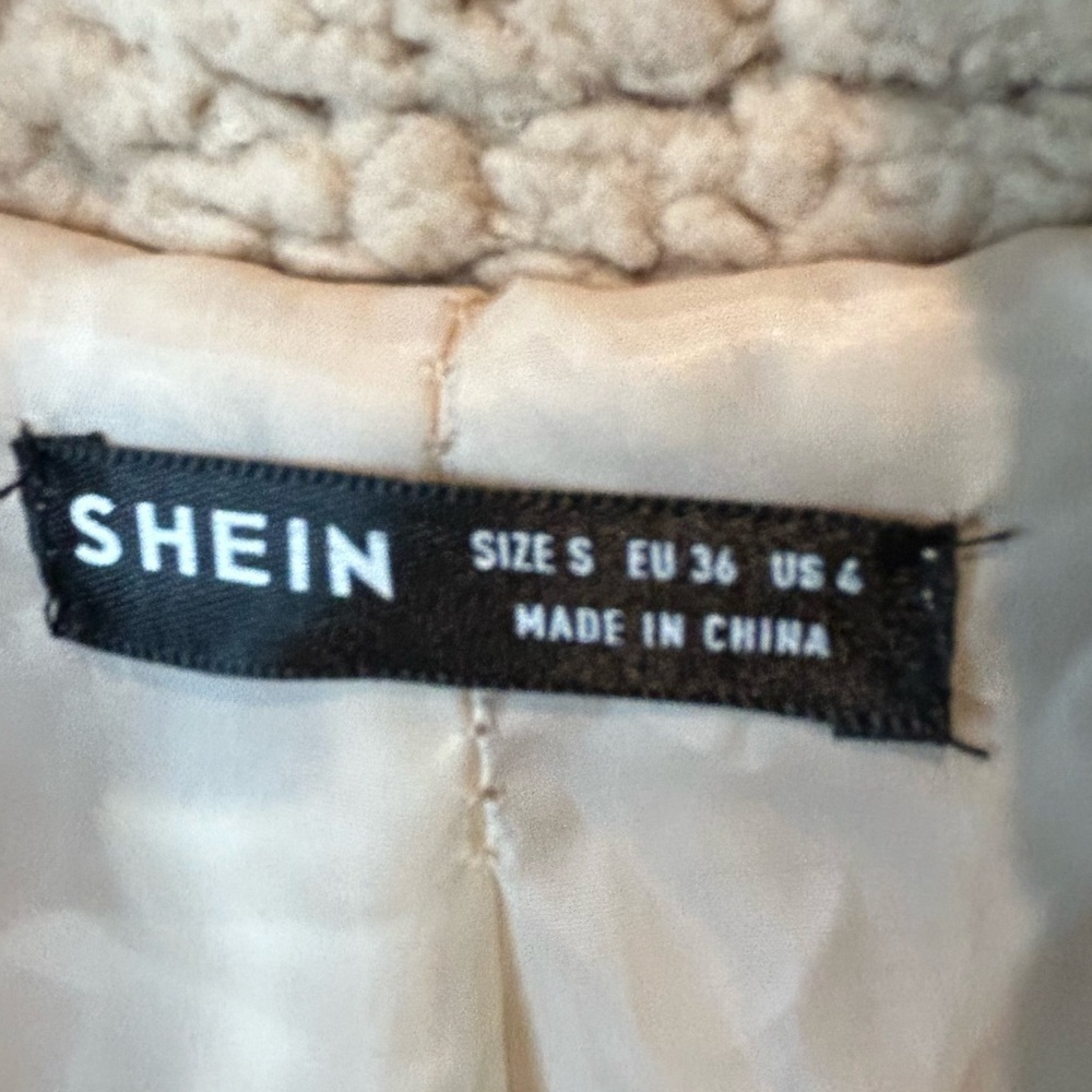 011. Shein Sherpa open style coat Tan Small - Picture 4 of 5